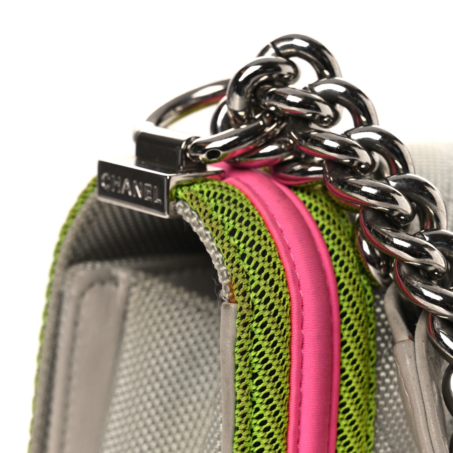 Chanel Canvas Quilted Medium Fluo Boy Flap Dark Grey Fuchsia Green