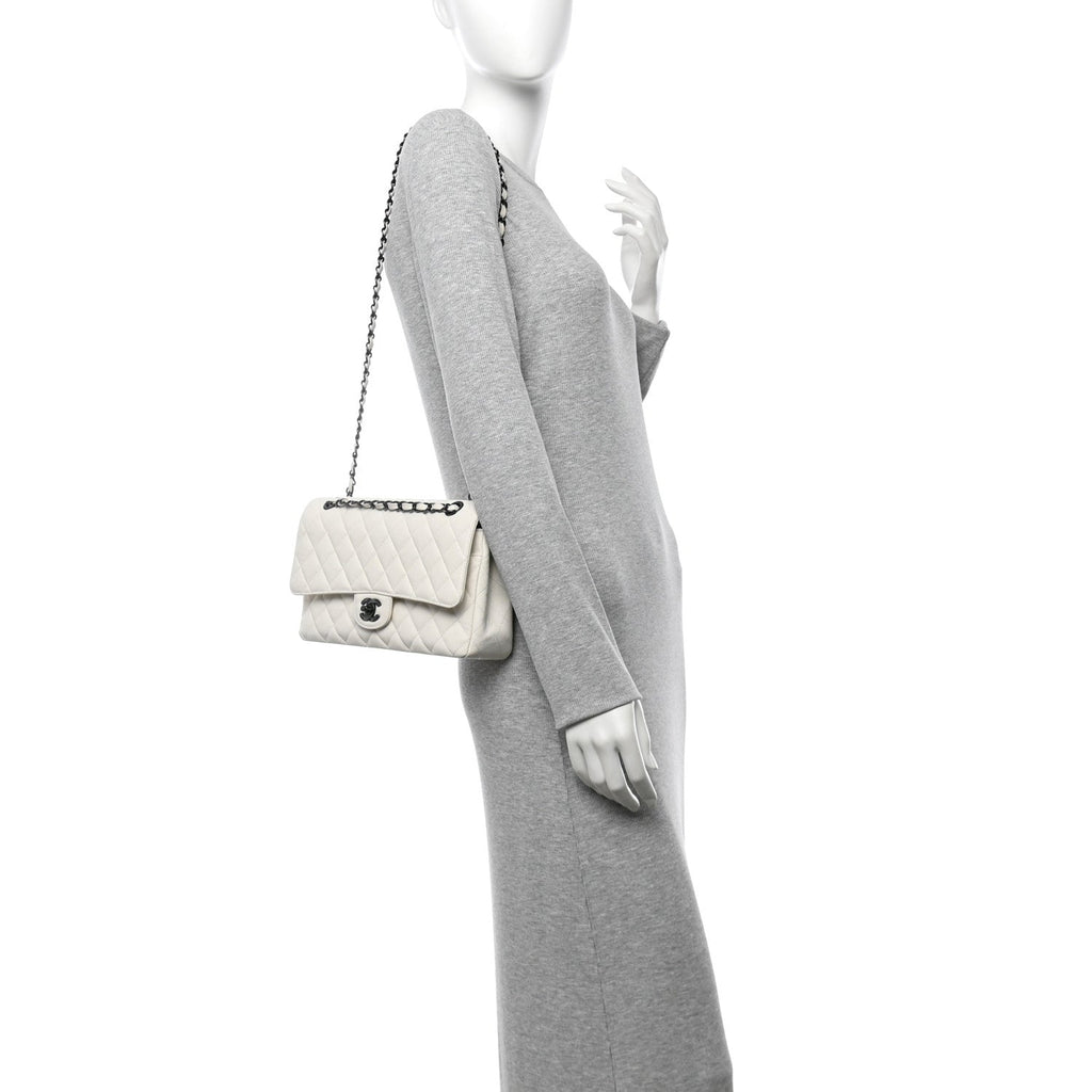 Chanel Crumpled Calfskin Quilted Medium Double Flap White