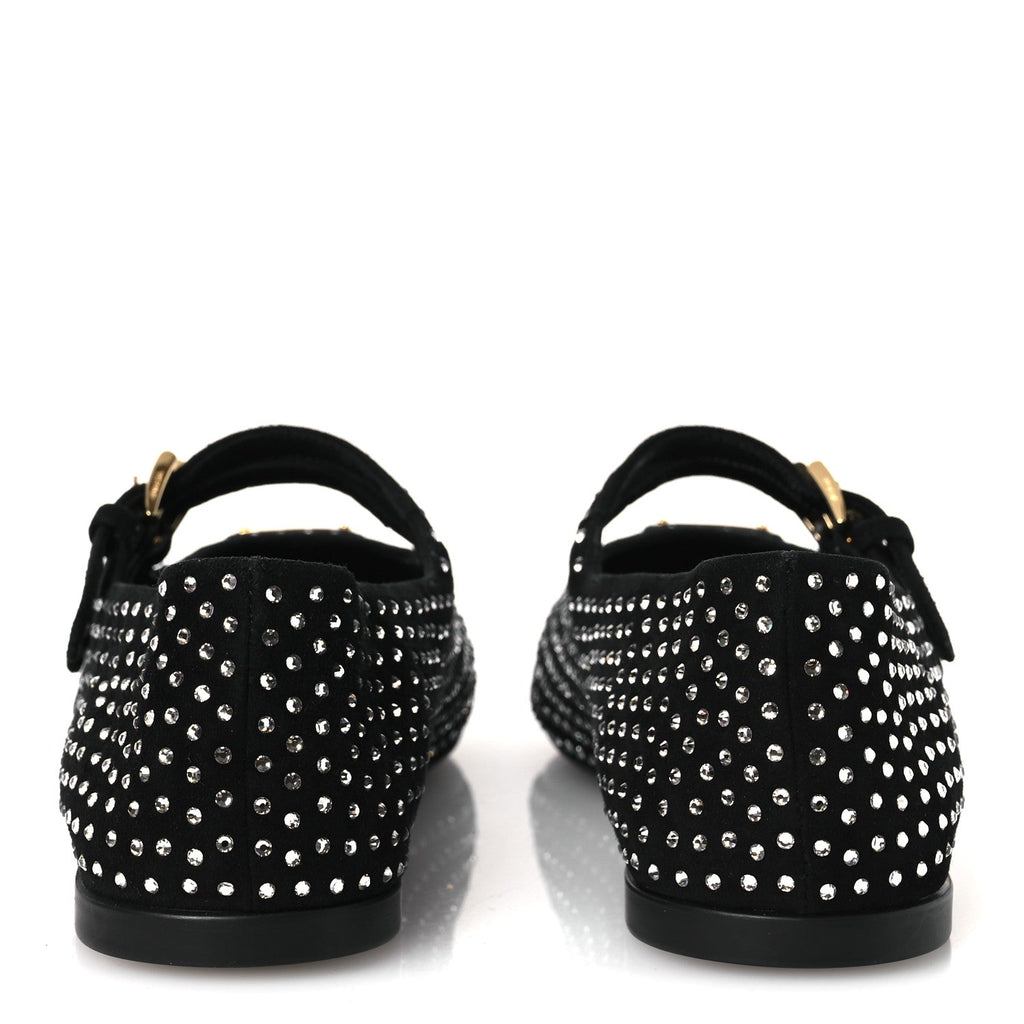 Prada Suede Crystal Studded Ballerina Flats 37 Black