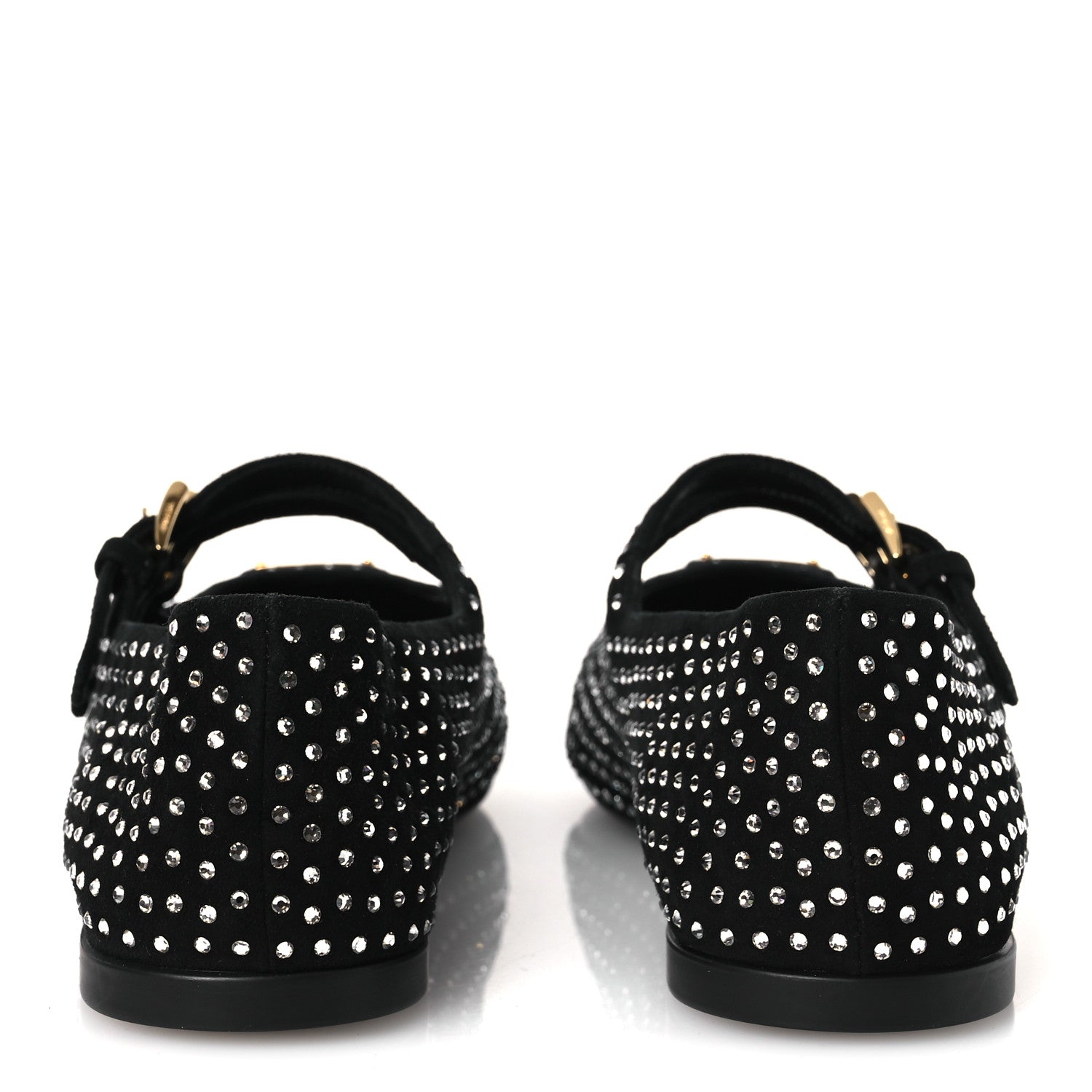Prada Suede Crystal Studded Ballerina Flats 37 Black