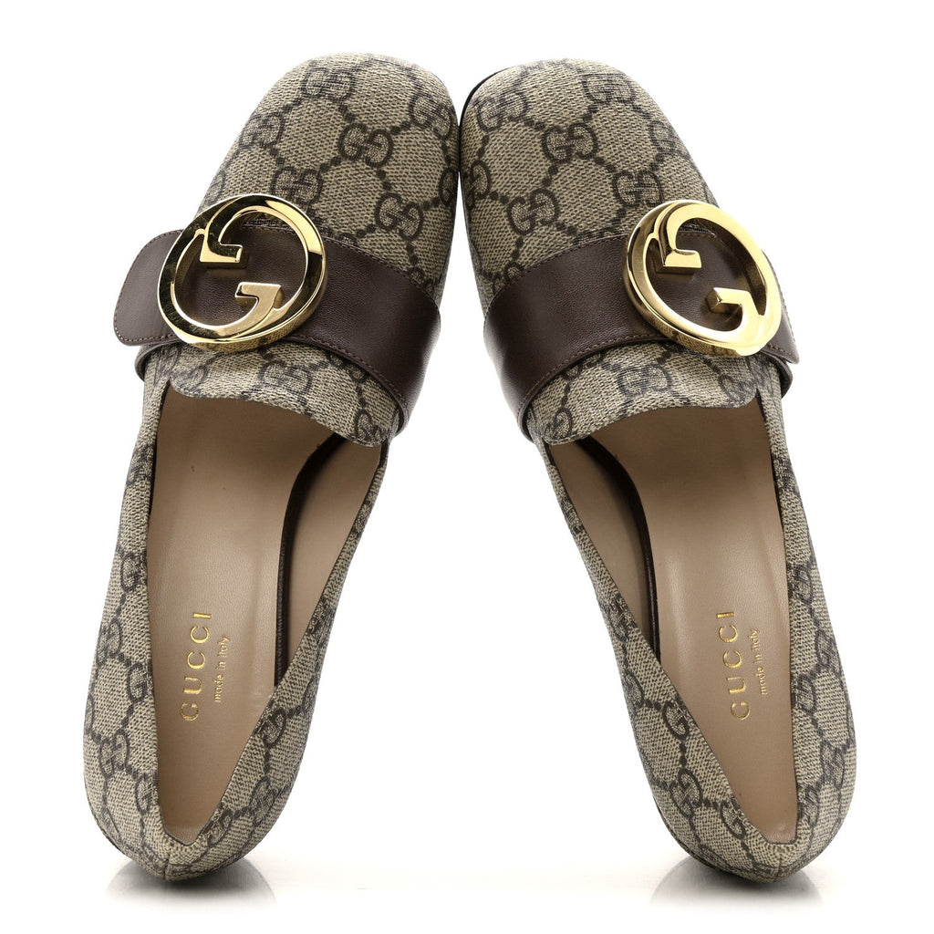 Gucci GG Supreme Monogram Malaga Kid Blondie Pumps 35.5 Beige Ebony New Acero