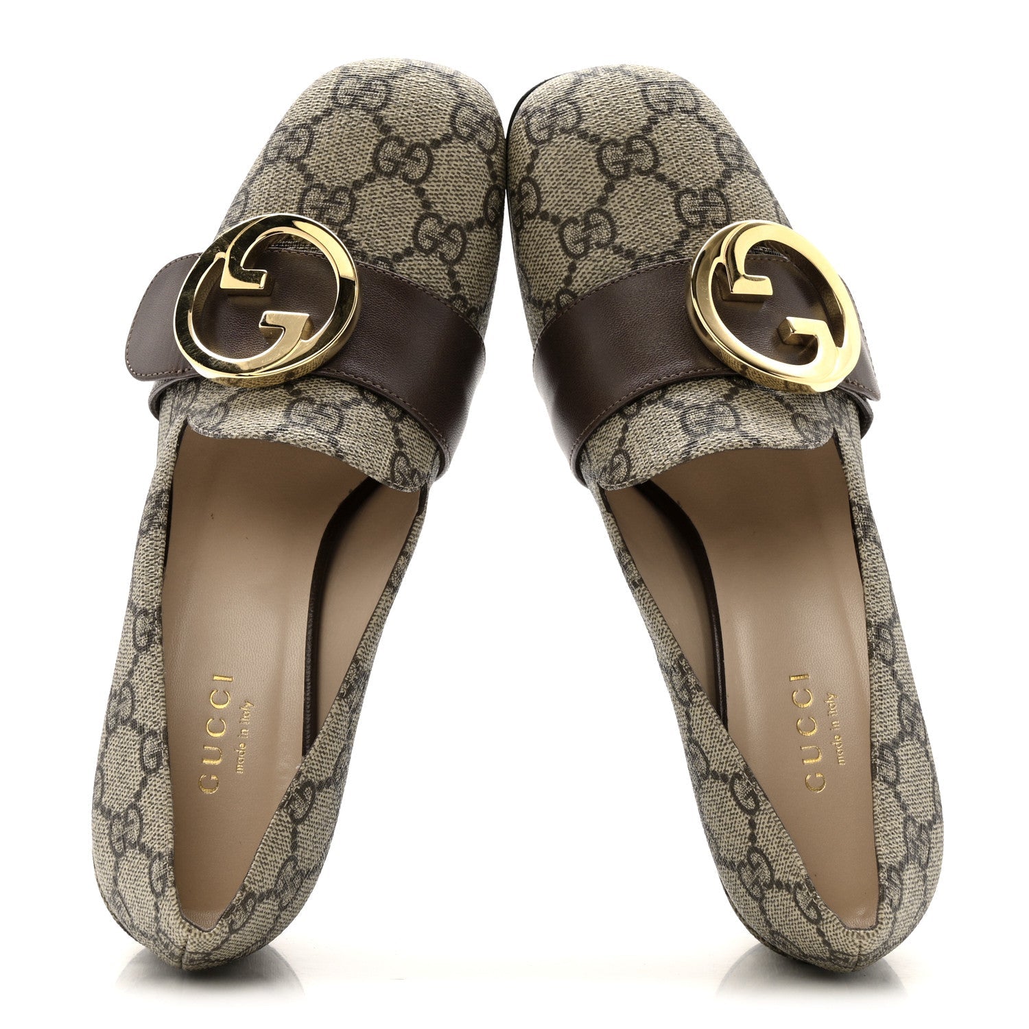 Gucci GG Supreme Monogram Malaga Kid Blondie Pumps 35.5 Beige Ebony New Acero