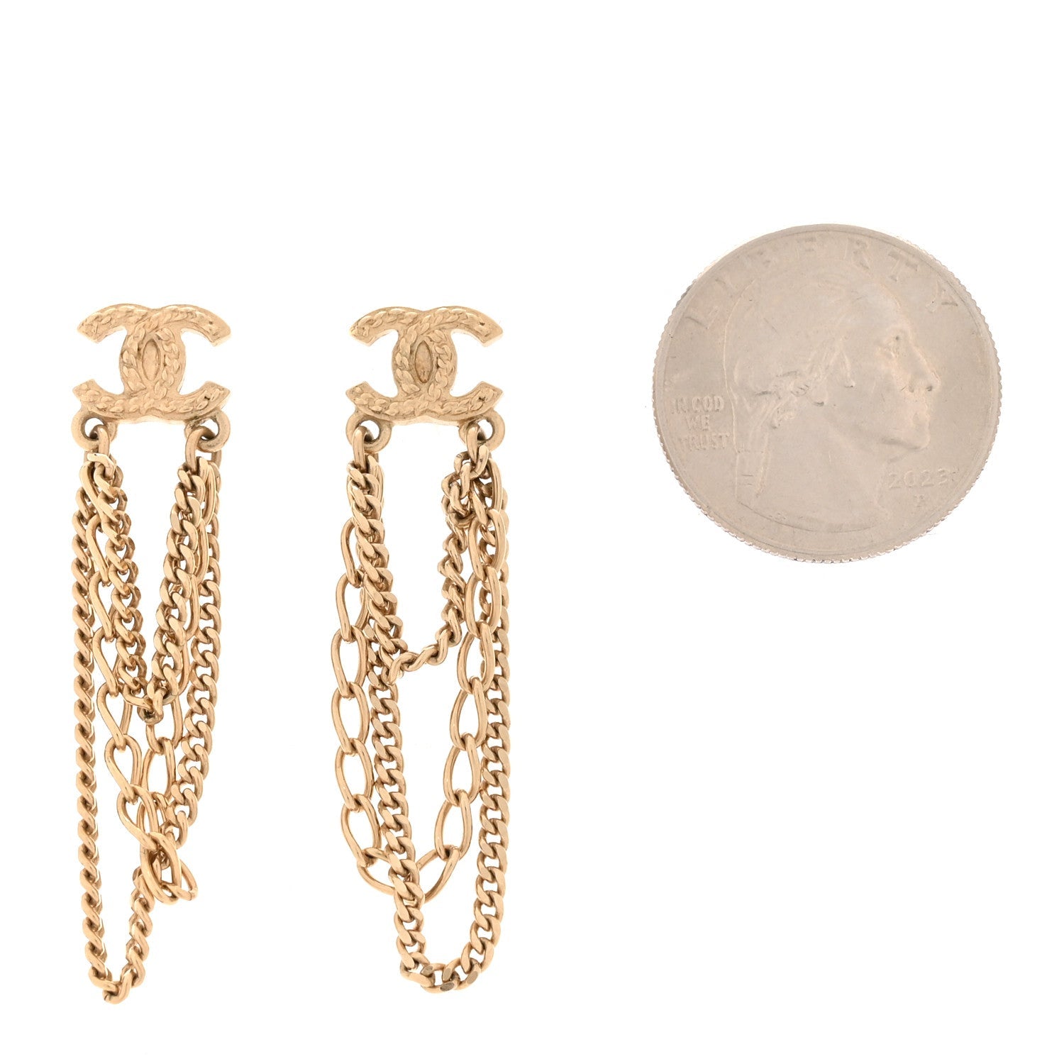 Metal CC Chain Drop Earrings Gold
