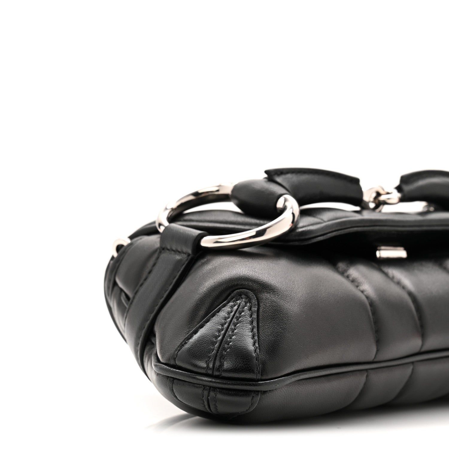 Gucci Nappa Vertical Matelasse Small Maxi Horsebit Chain Shoulder Bag Black