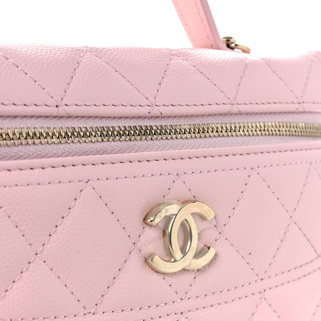 Caviar Quilted Top Handle Slim Vanity With Chain Light Pink