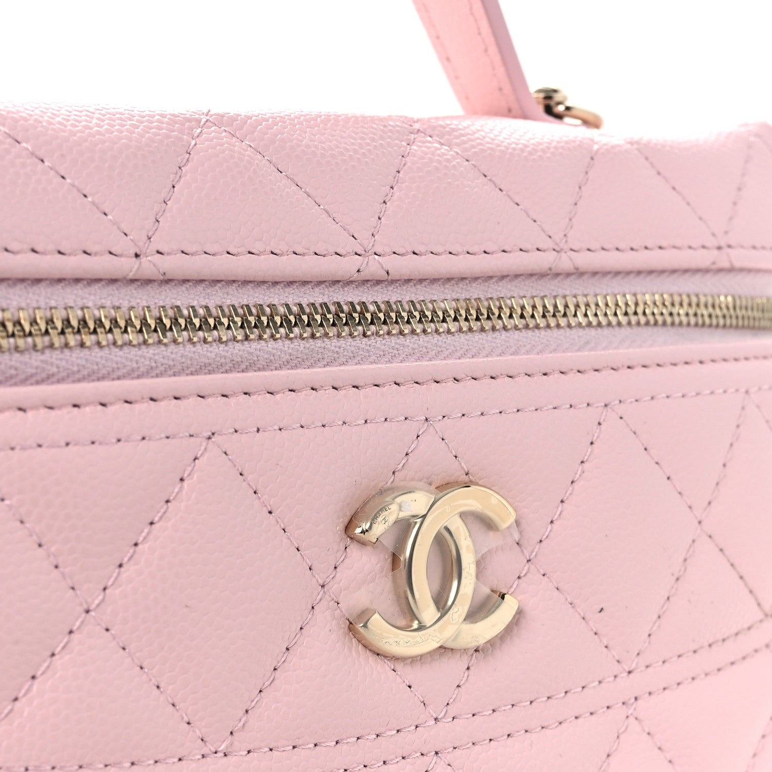 Caviar Quilted Top Handle Slim Vanity With Chain Light Pink