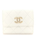 Caviar Quilted Chain CC Quilted Compact Flap Card Holder White
