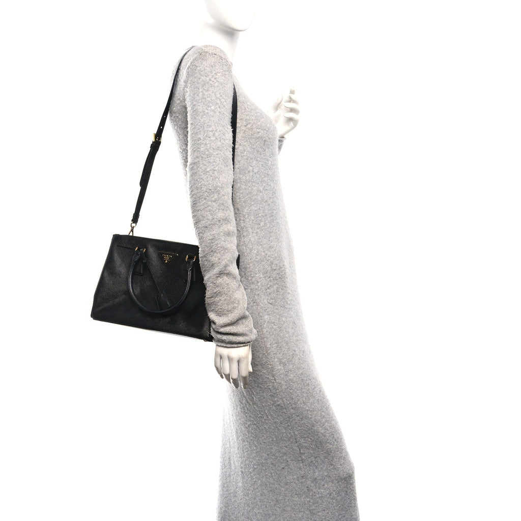 Prada Saffiano Small Galleria Double Zip Tote Black
