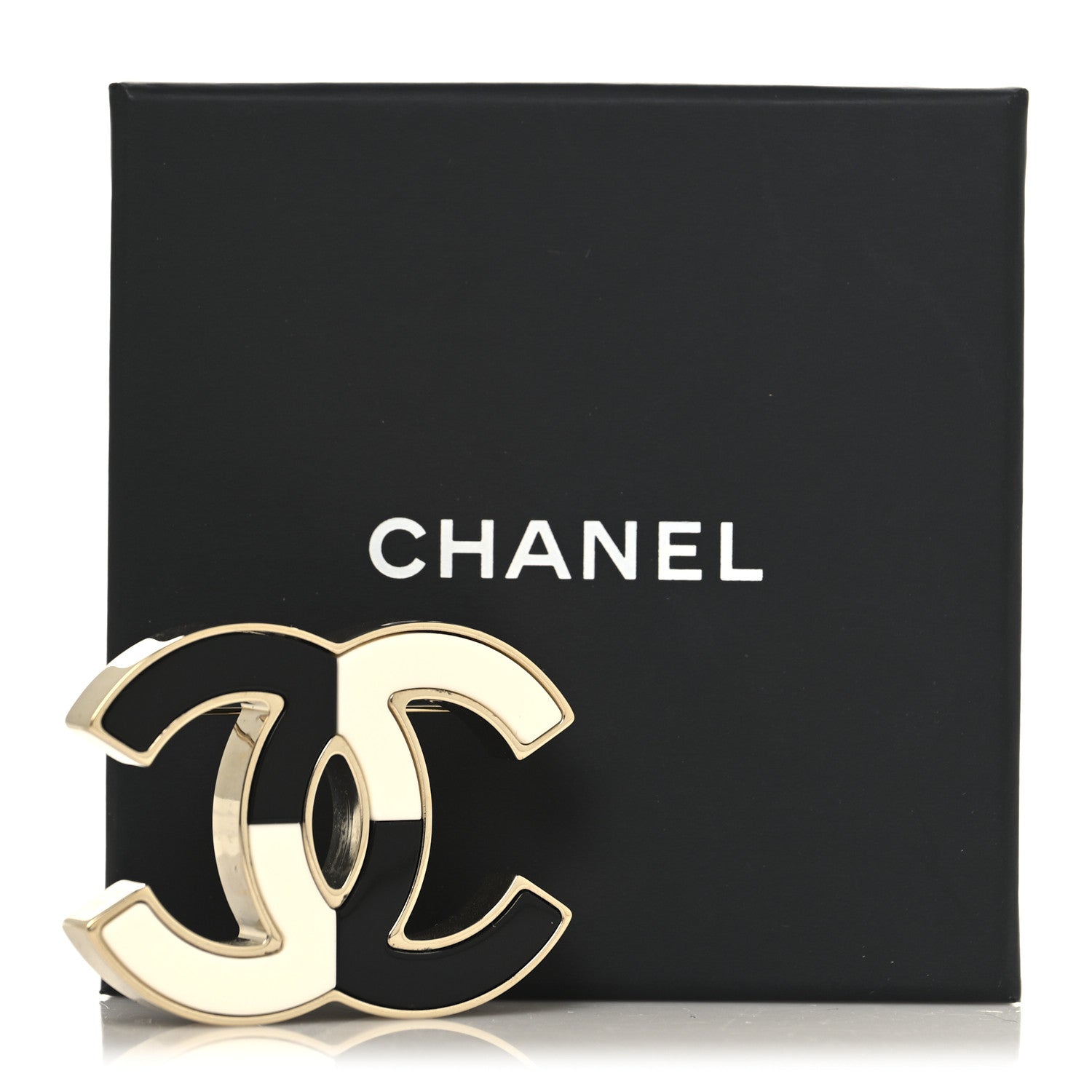 Enamel CC Brooch Black White Gold