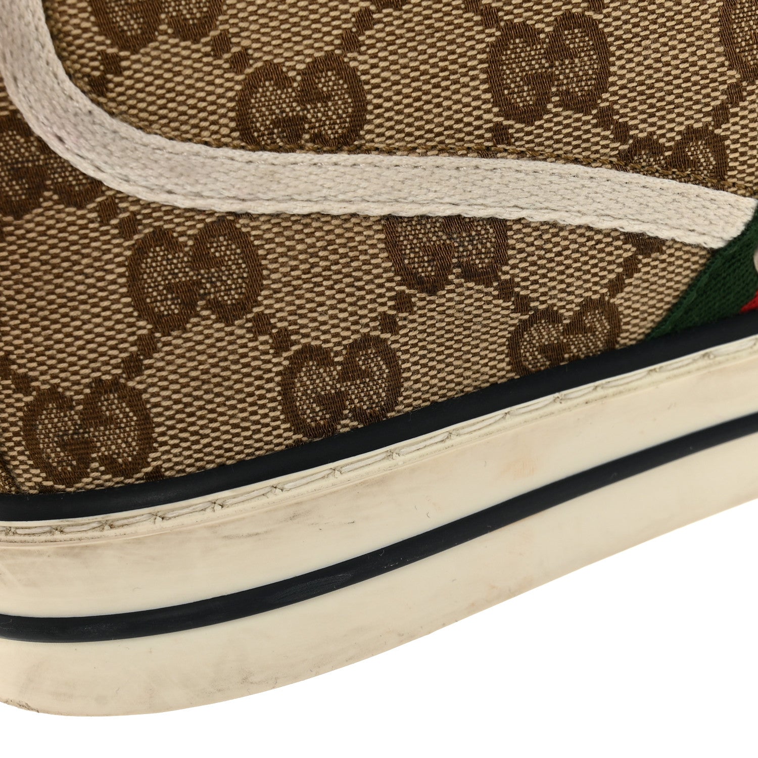 Gucci GG Monogram Web Womens 1977 Tennis High Top Sneakers 37 Beige Ebony Mystic White