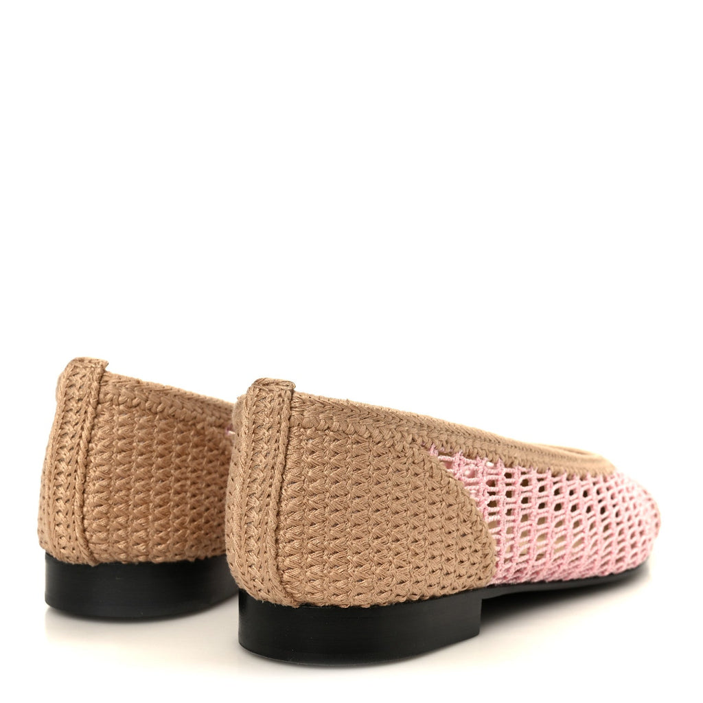 Raffia Cap Toe Ballerina Flats 36.5 Pink Beige