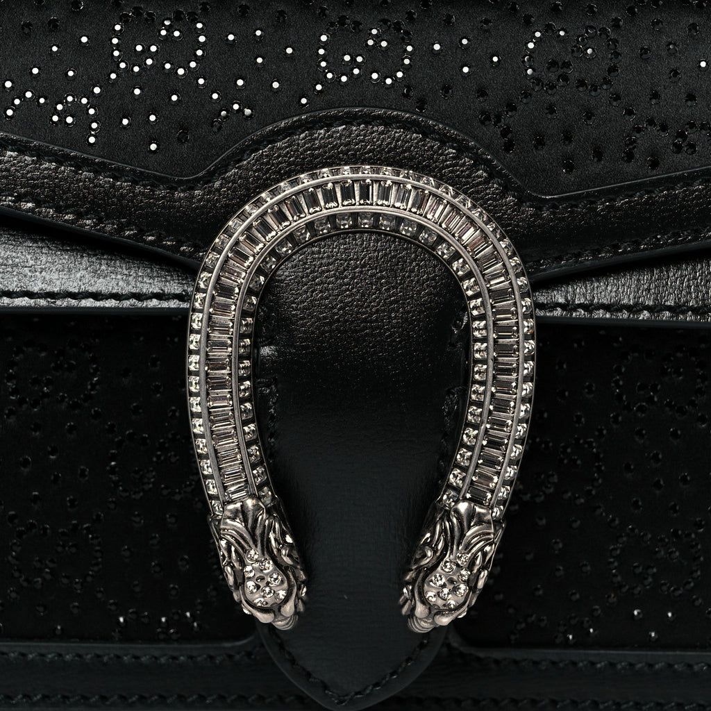 Gucci Satin Crystal GG Monogram Mini Dionysus Top Handle Bag Black