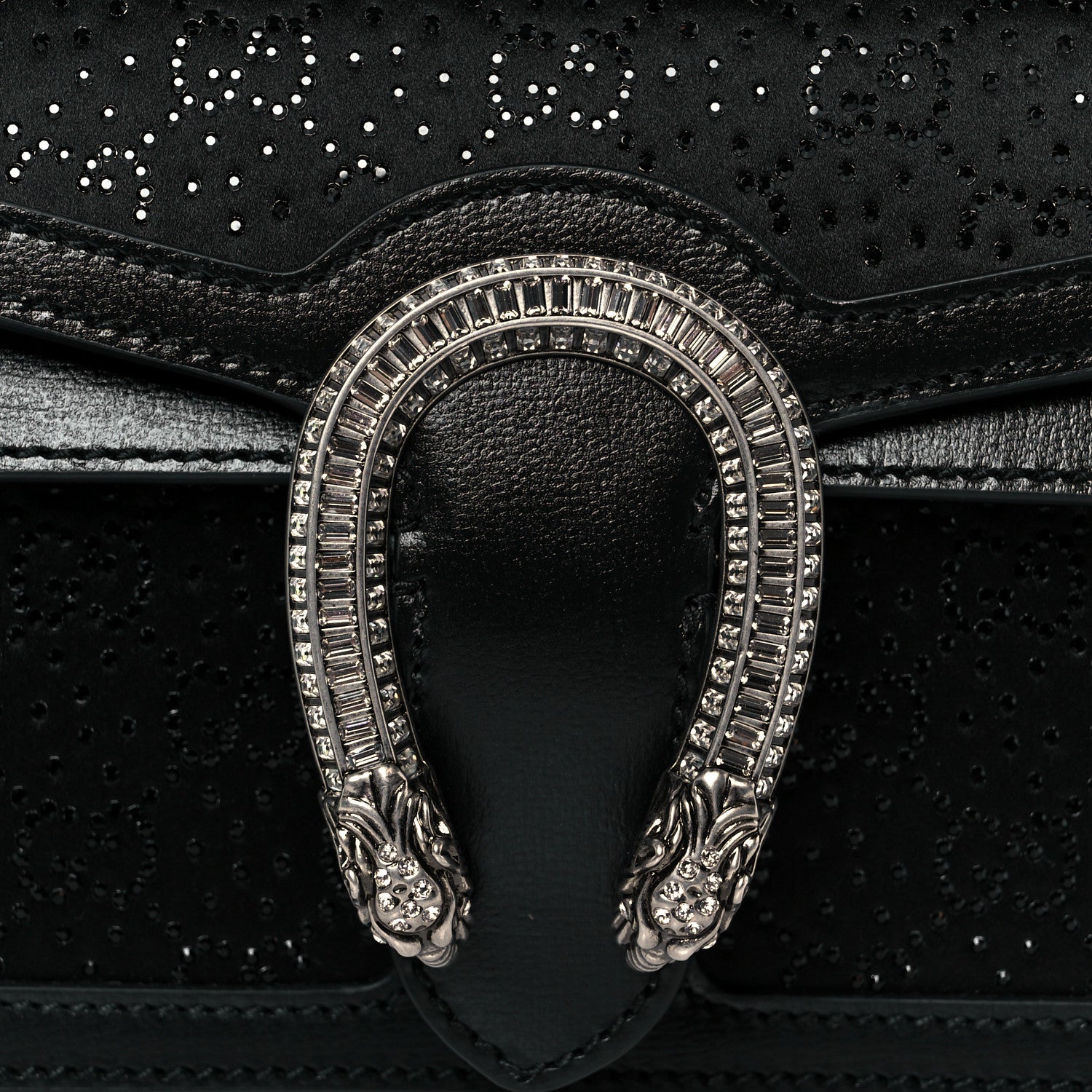 Gucci Satin Crystal GG Monogram Mini Dionysus Top Handle Bag Black