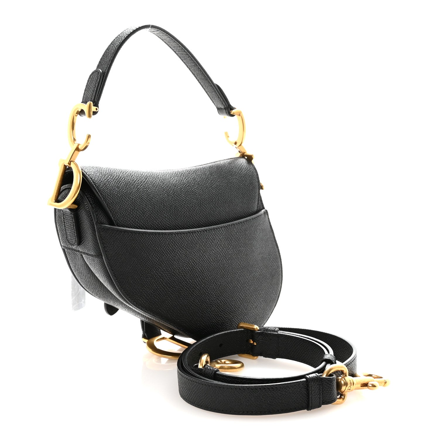 Christian Dior Grained Calfskin Mini Saddle Bag With Strap Black