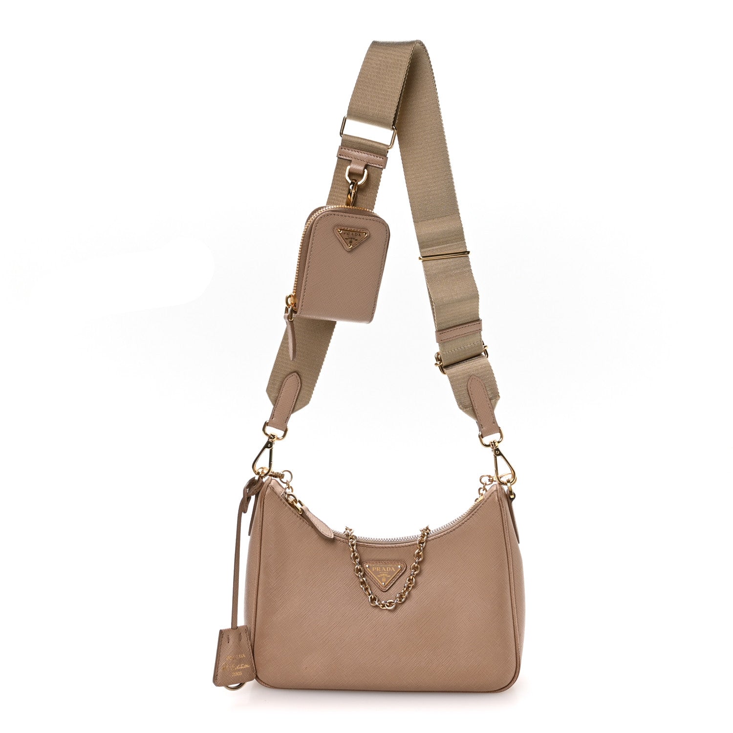 Prada Saffiano Lux Re-Edition 2005 Shoulder Bag Cammeo