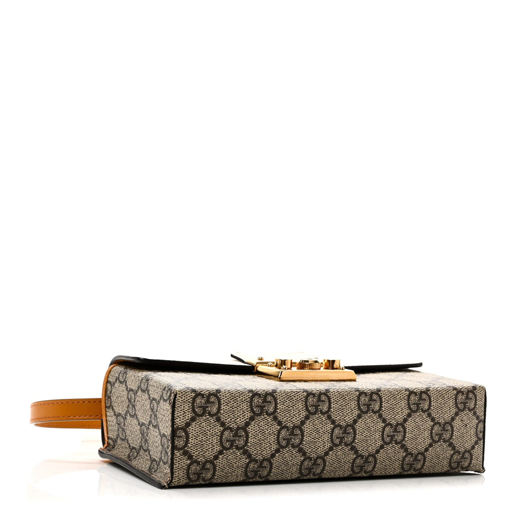 Gucci GG Supreme Monogram New Sakai Calfskin Mini Padlock Top Handle Shoulder Bag Beige Ebony Mystic White Sun Oil