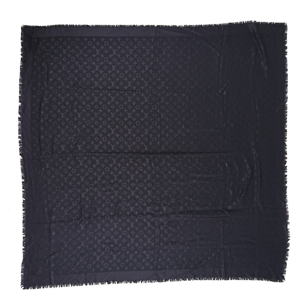 Louis Vuitton Silk Wool Monogram Shawl Charcoal Grey
