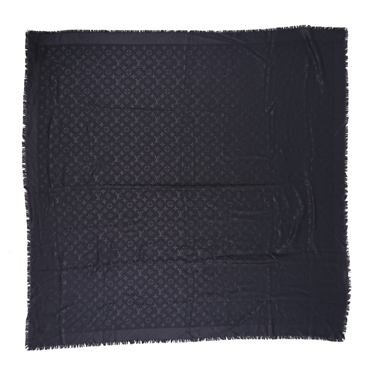 Louis Vuitton Silk Wool Monogram Shawl Charcoal Grey