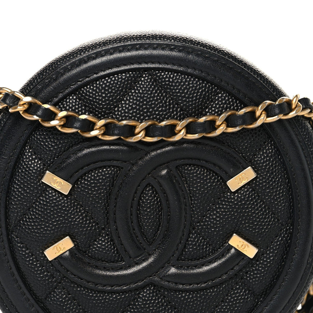 Chanel Caviar Quilted Round Filigree Crossbody Black