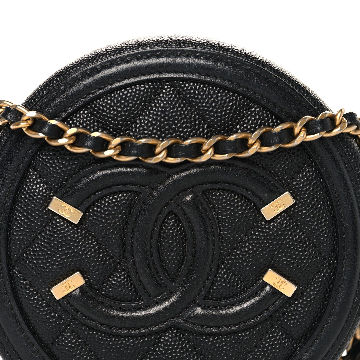 Chanel Caviar Quilted Round Filigree Crossbody Black
