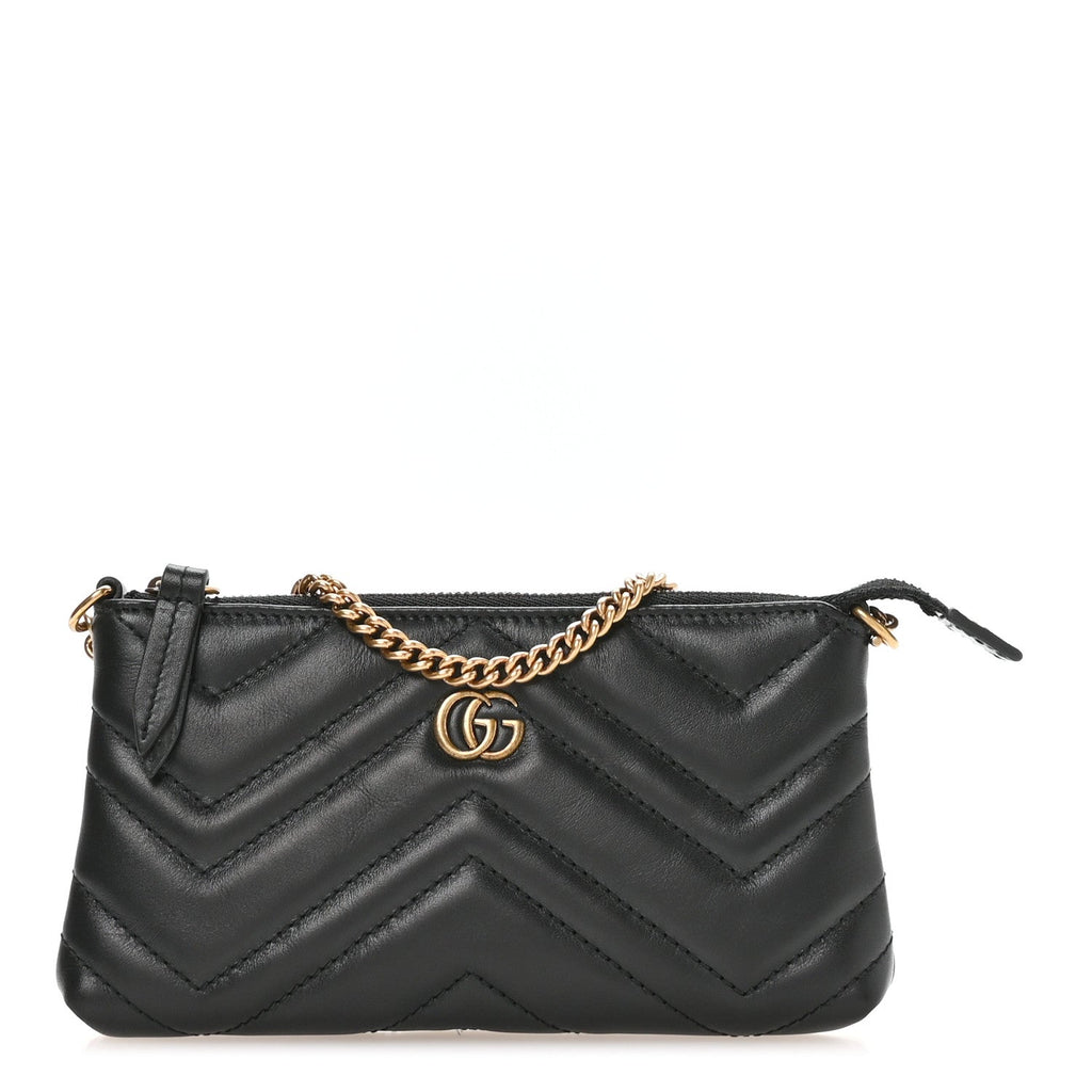 Gucci Calfskin Matelasse Mini GG Marmont Chain Bag Black