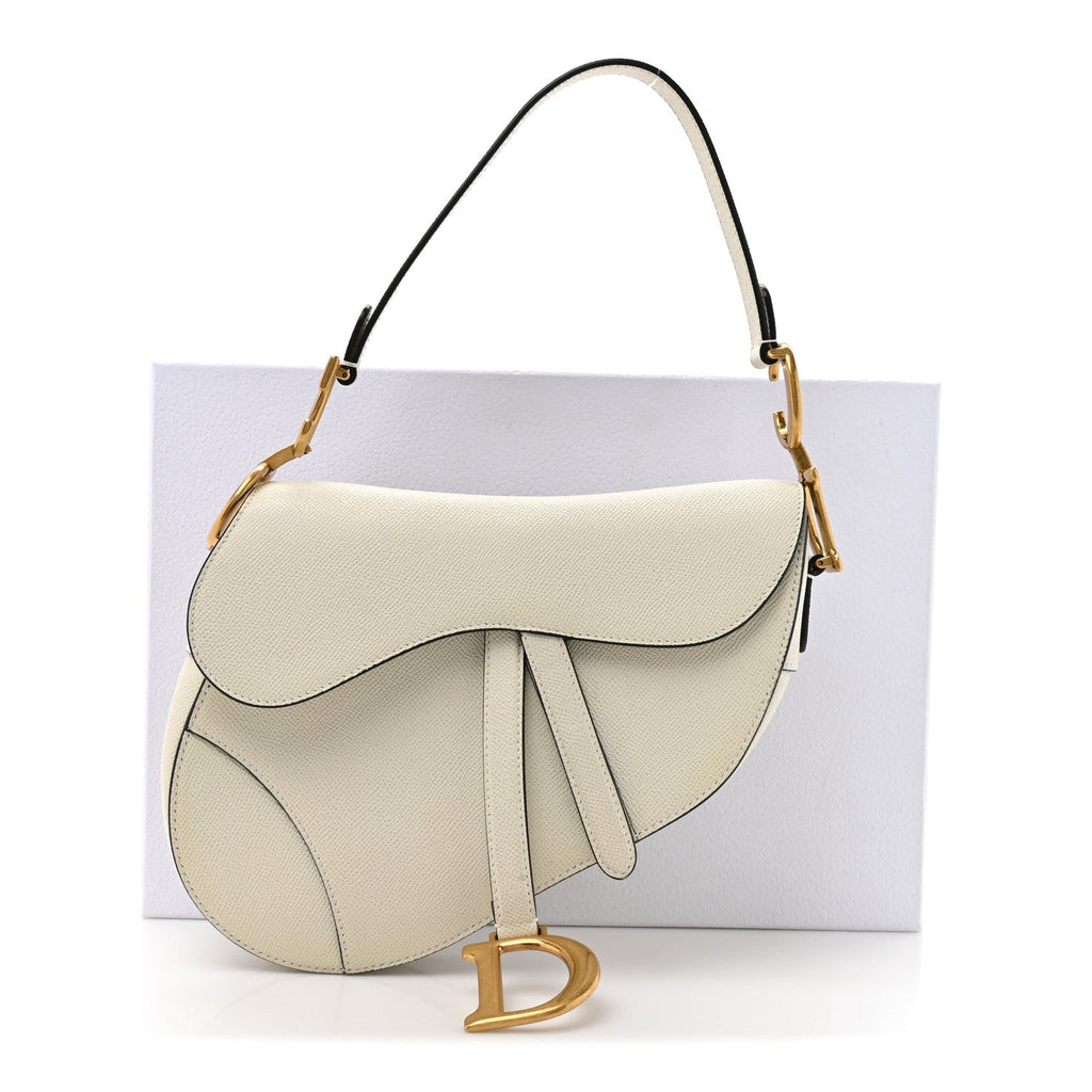 Christian Dior Grained Calfskin Saddle Bag White