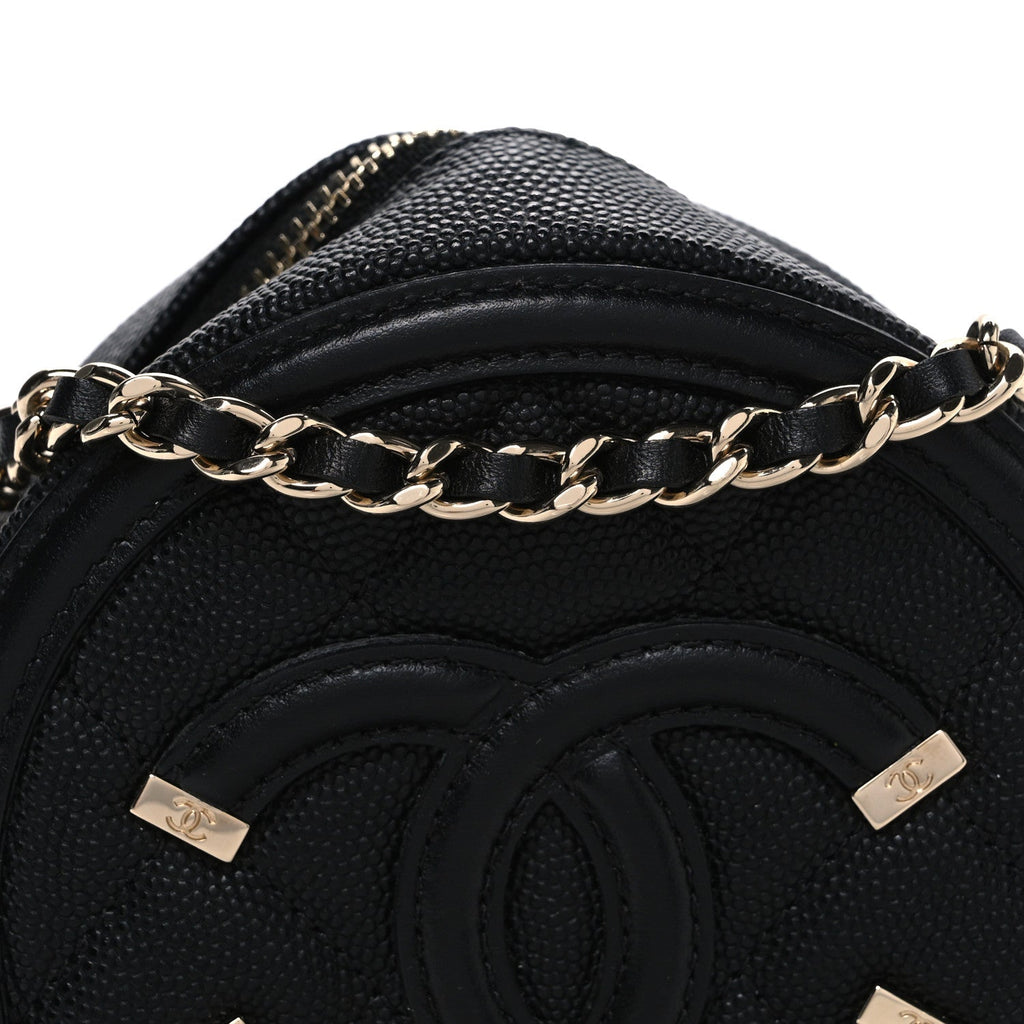 Chanel Caviar Quilted Round Filigree Crossbody Black