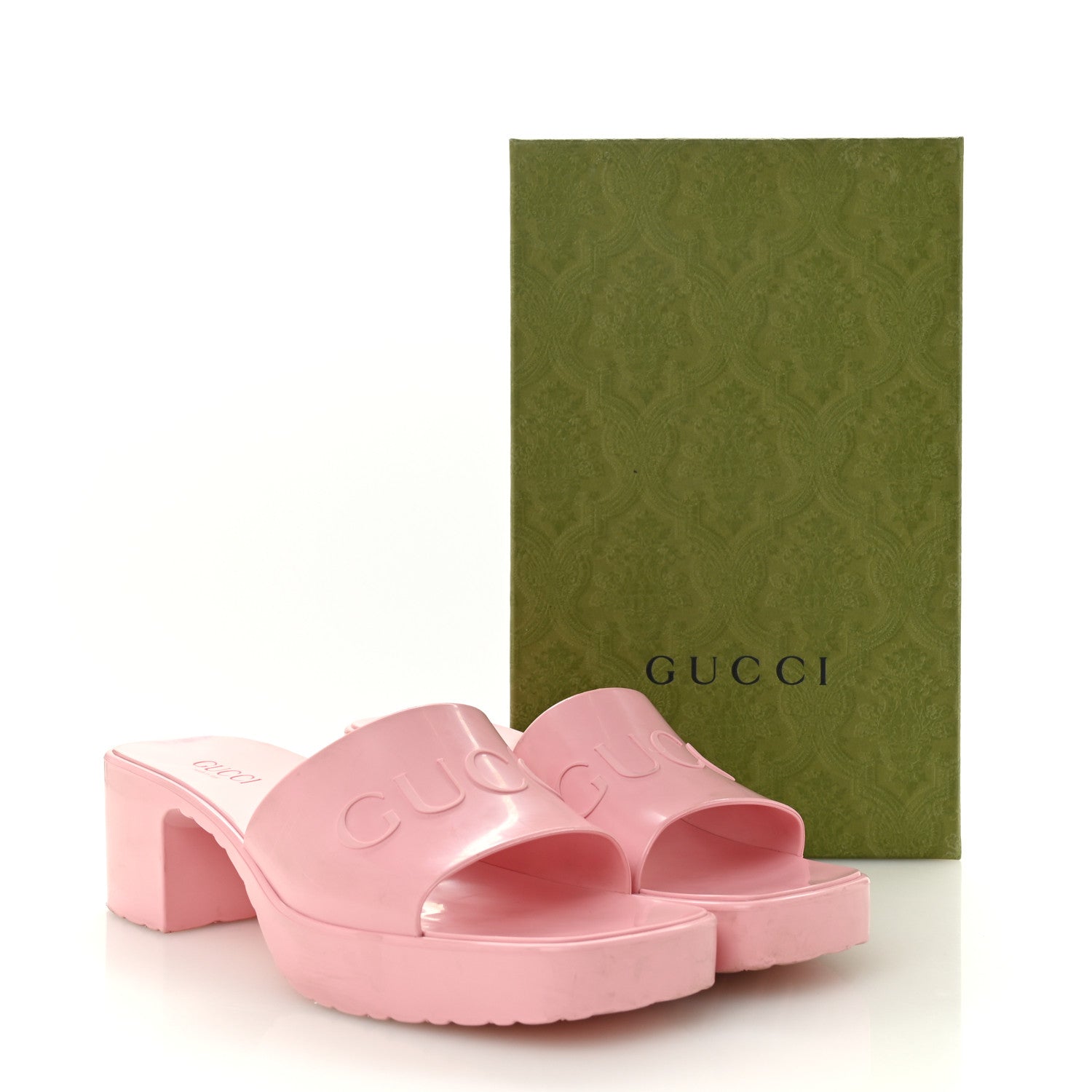 Gucci Rubber Gucci Logo Womens Platform 20/60mm Slide Sandals 41 Wild Rose