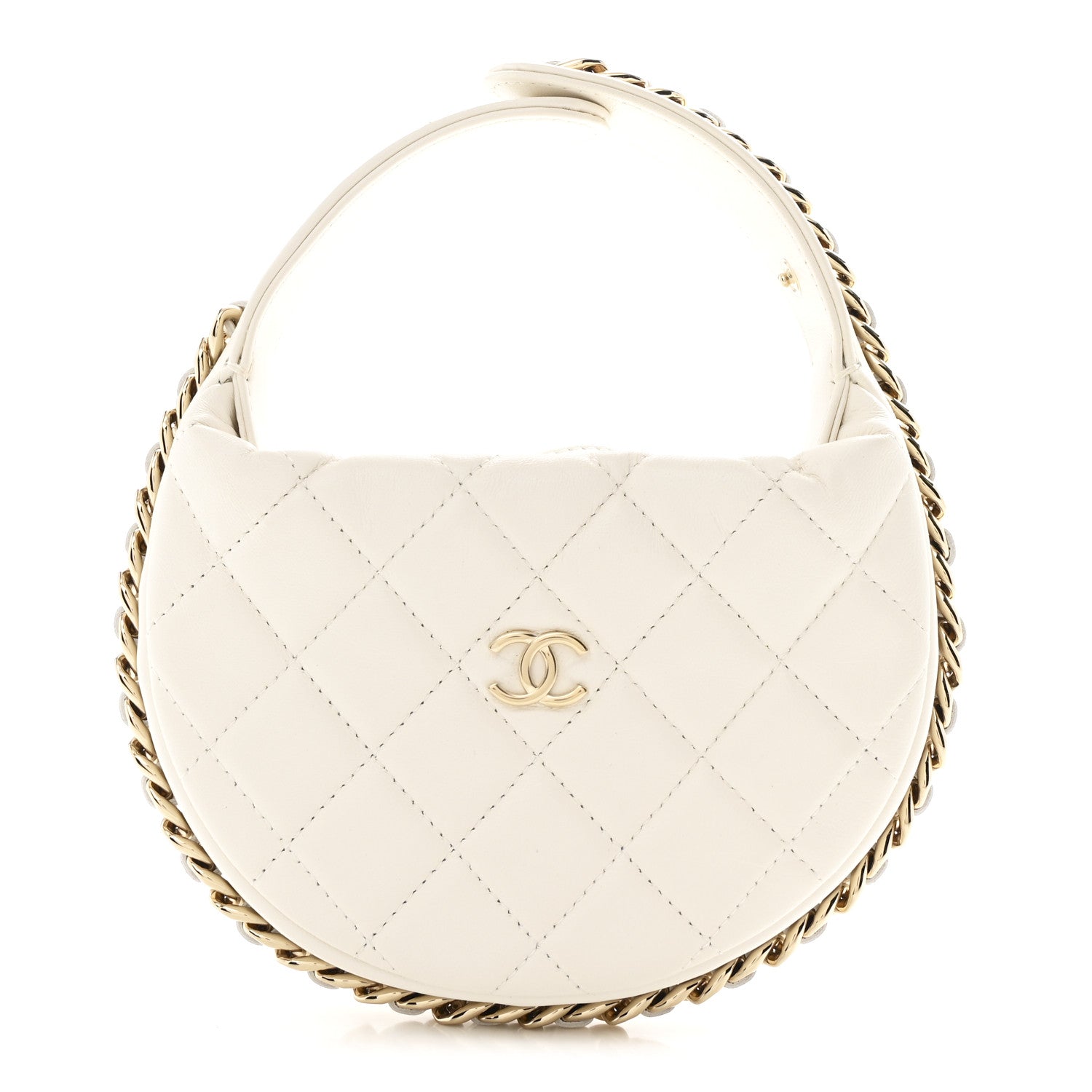 Chanel Lambskin Quilted Chain Around Pouch Hobo White