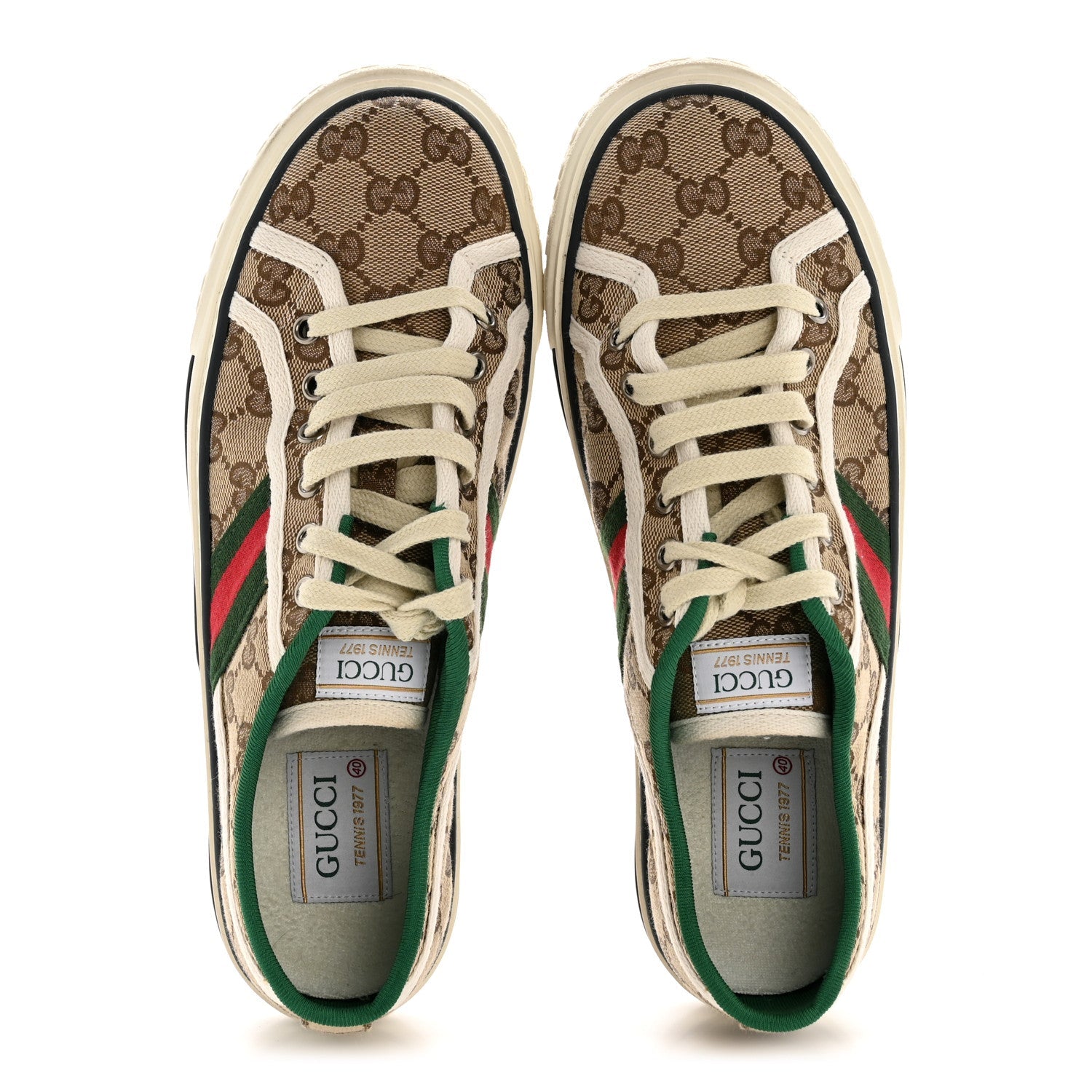 Gucci GG Monogram Web Womens 1977 Tennis Sneakers 40 Beige Ebony Mystic White
