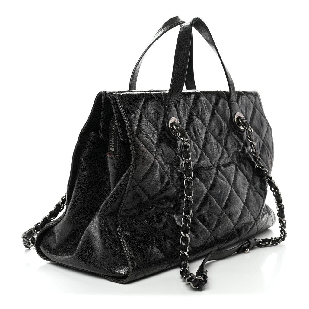 Chanel Crumpled Grained Calfskin Quilted CC Crave Tote Black
