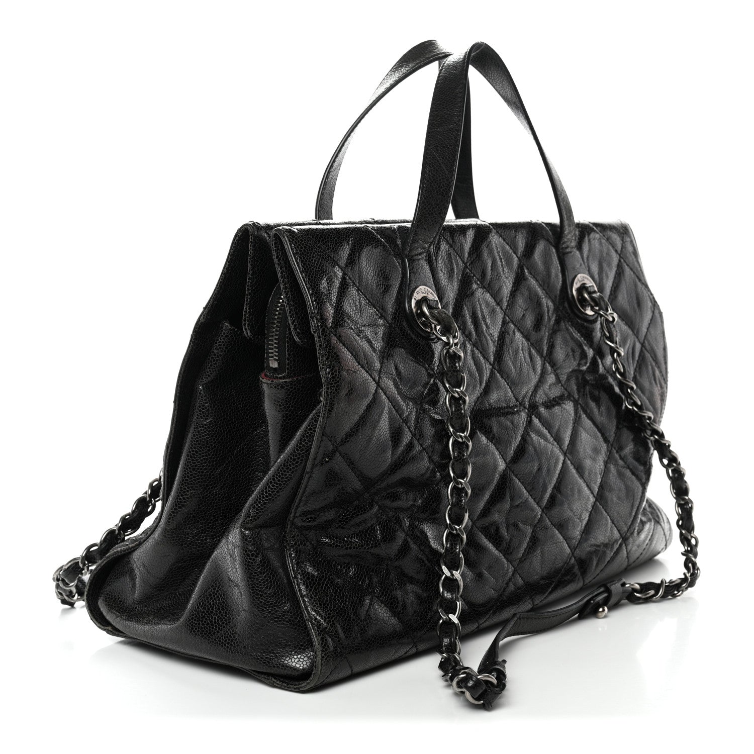 Chanel Crumpled Grained Calfskin Quilted CC Crave Tote Black