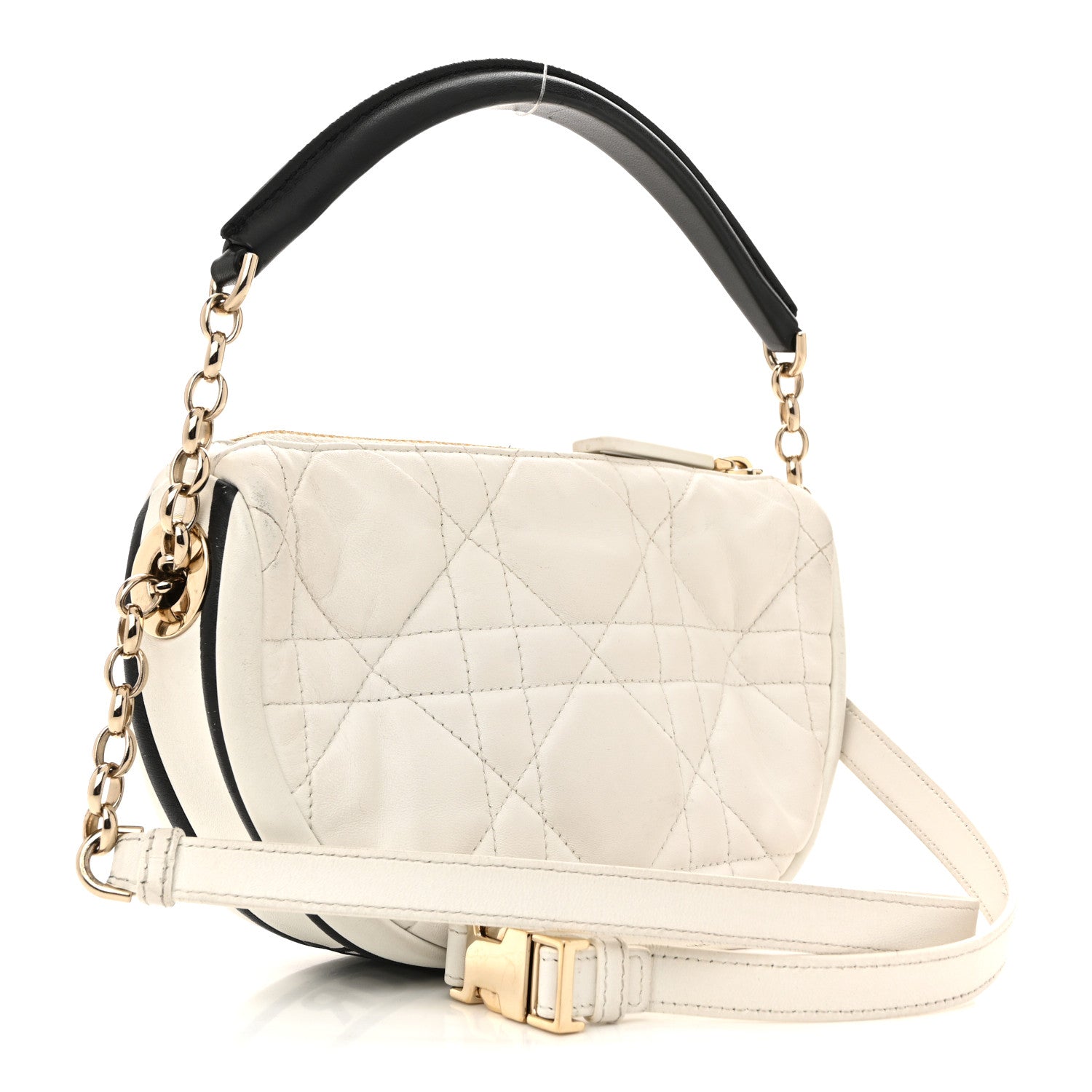Christian Dior Lambskin Cannage Small Dior Vibe Hobo Bag White