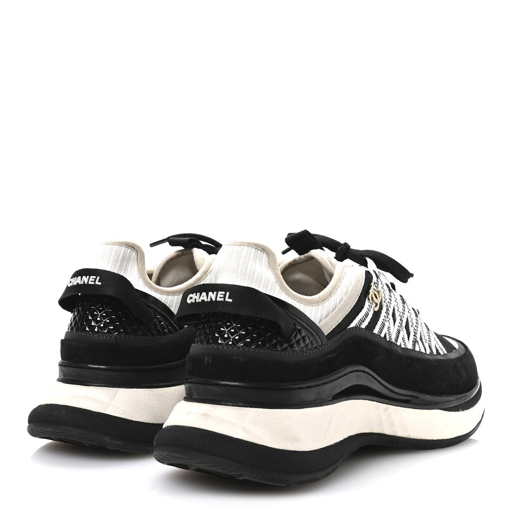 Fabric Suede Calfskin Sneakers 41 Black Beige White