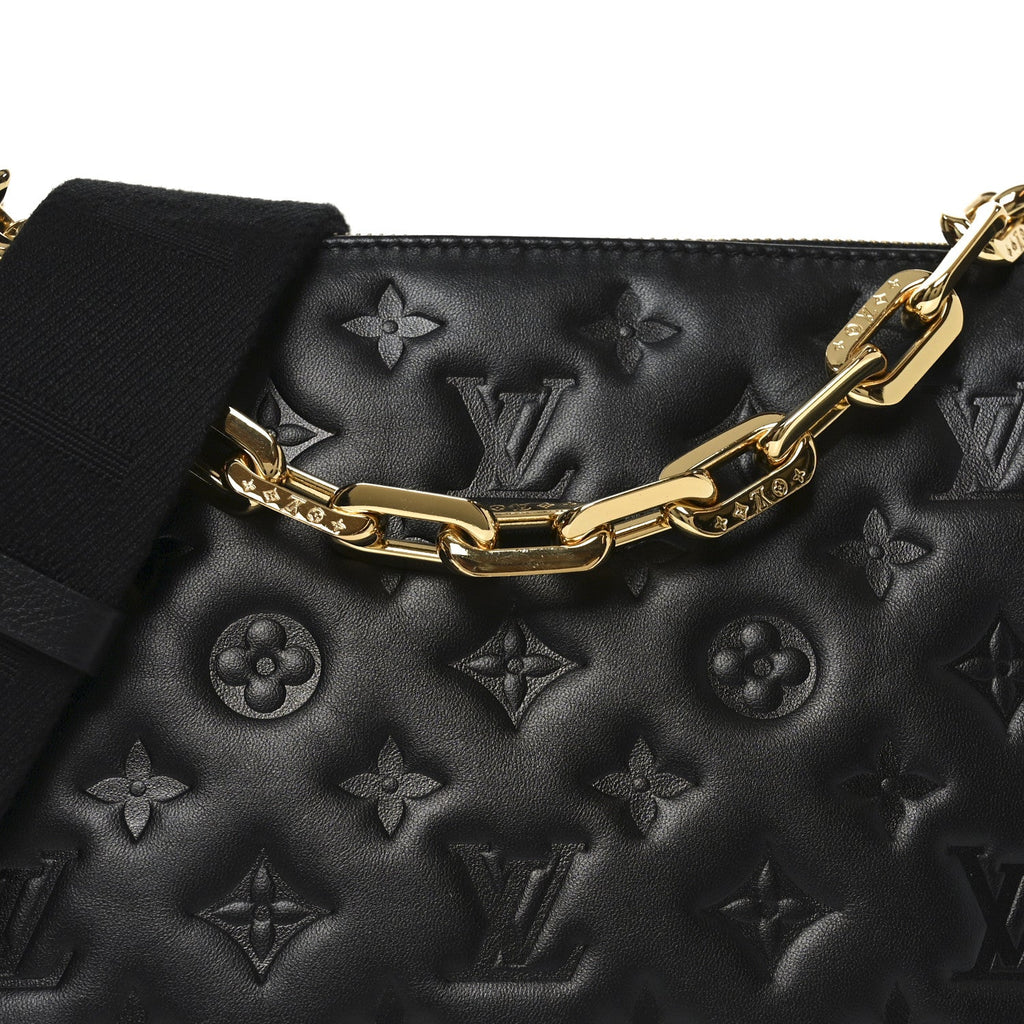 Louis Vuitton Lambskin Embossed Monogram Coussin PM Black