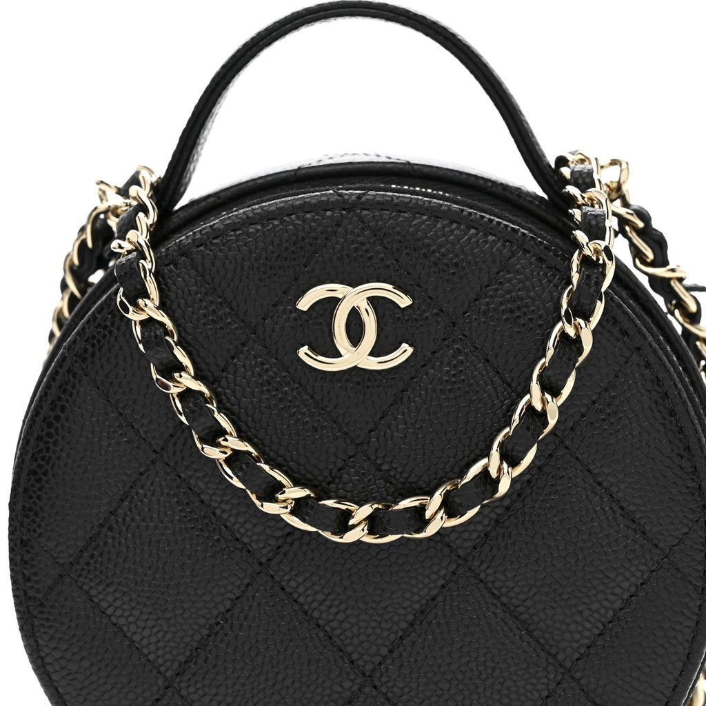 Chanel Caviar Quilted Round Handle With Care Vanity With Chain Black