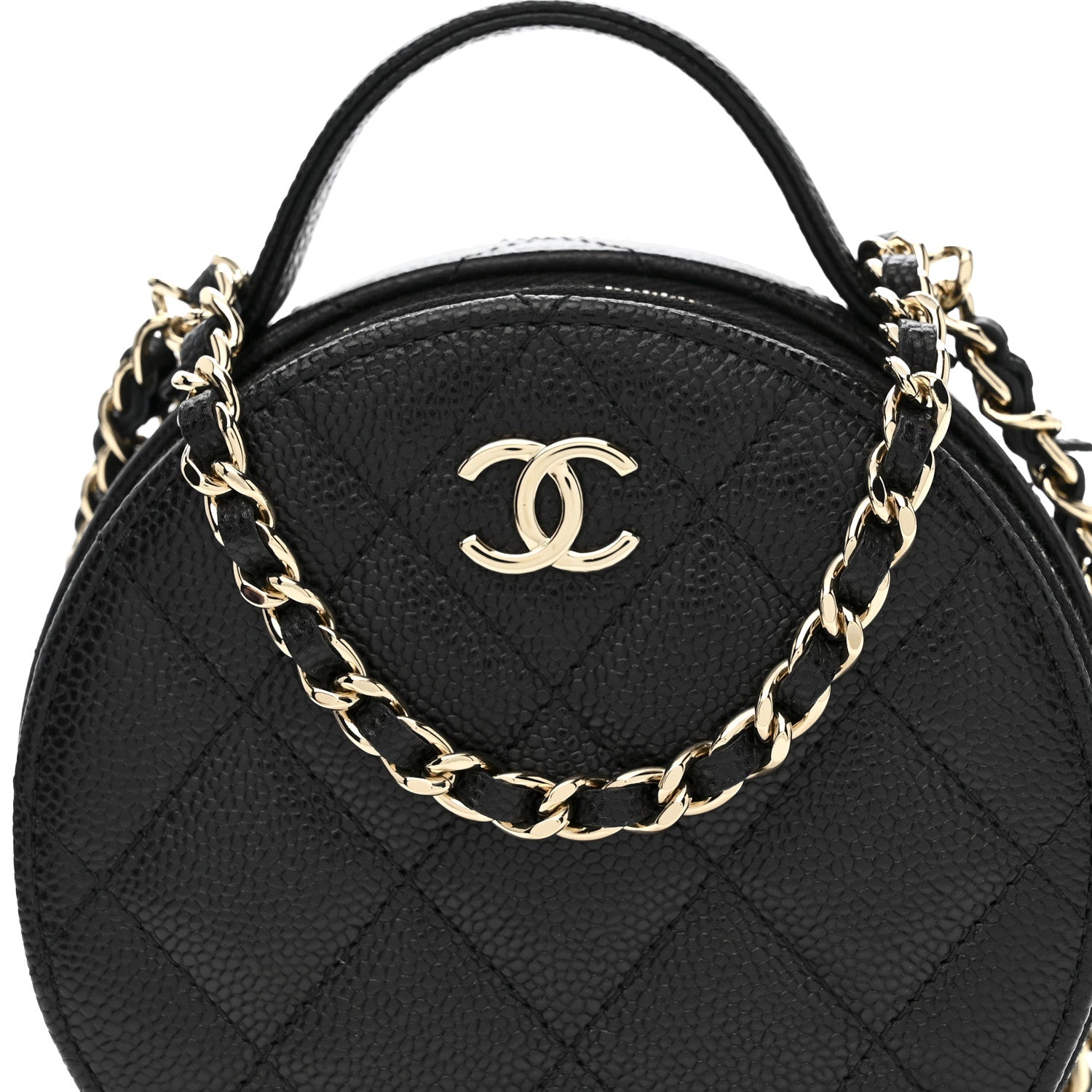 Chanel Caviar Quilted Round Handle With Care Vanity With Chain Black