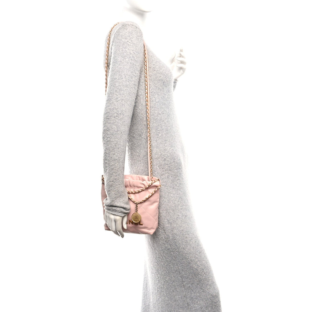 Chanel Shiny Calfskin Quilted Mini Chanel 22 Light Pink