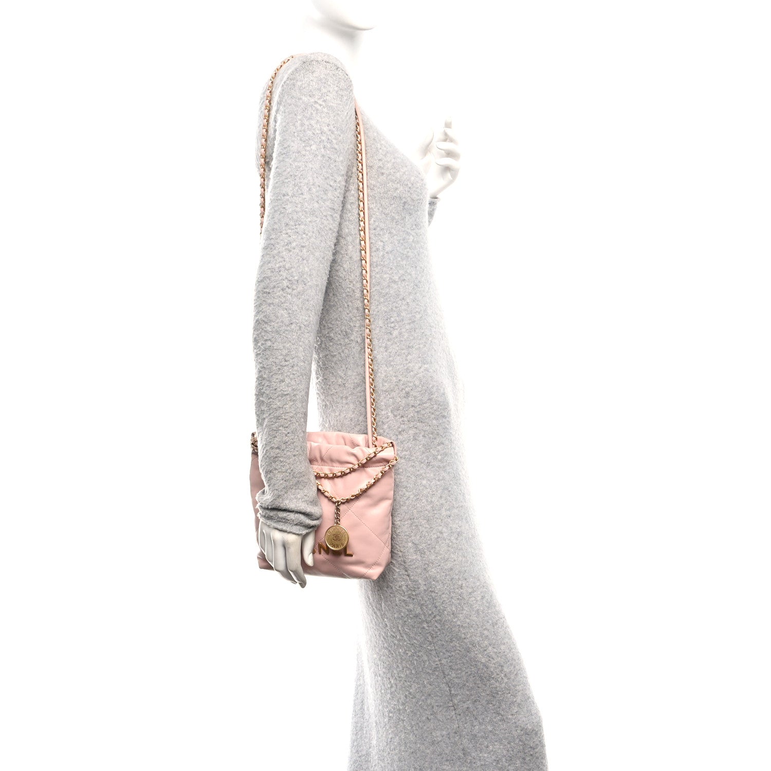Chanel Shiny Calfskin Quilted Mini Chanel 22 Light Pink