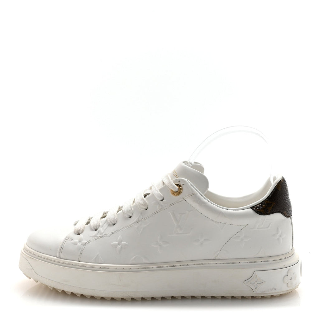 Louis Vuitton Lambskin Embossed Monogram Time Out Sneakers 40 White