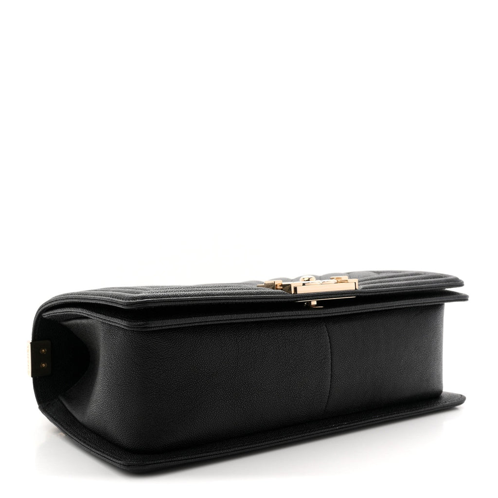 Chanel Caviar Chevron Quilted Medium Boy Flap Black