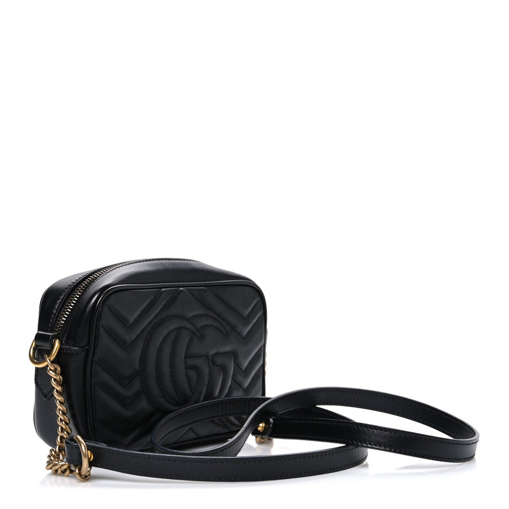 Gucci Calfskin Matelasse Mini GG Marmont Chain Shoulder Bag Black