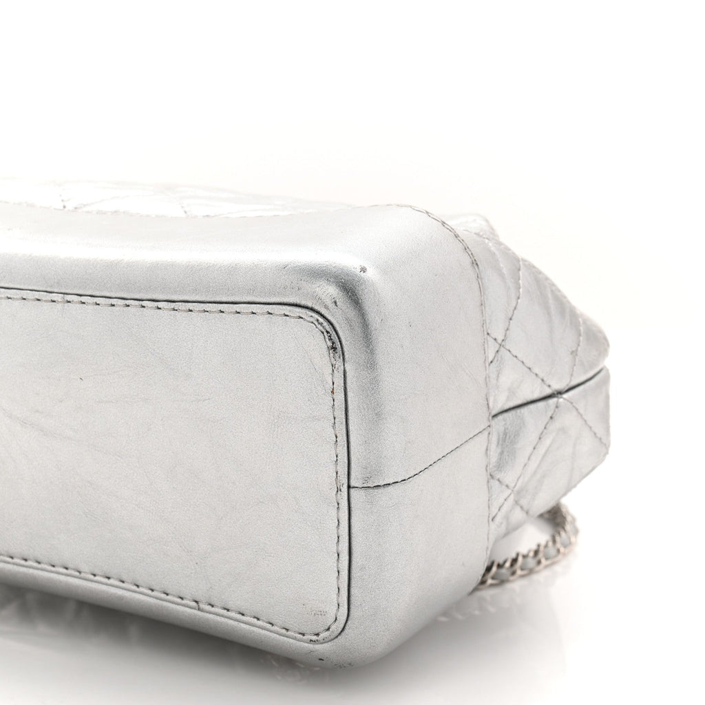 Chanel Metallic Crumpled Calfskin Quilted Small Gabrielle Backpack Silver