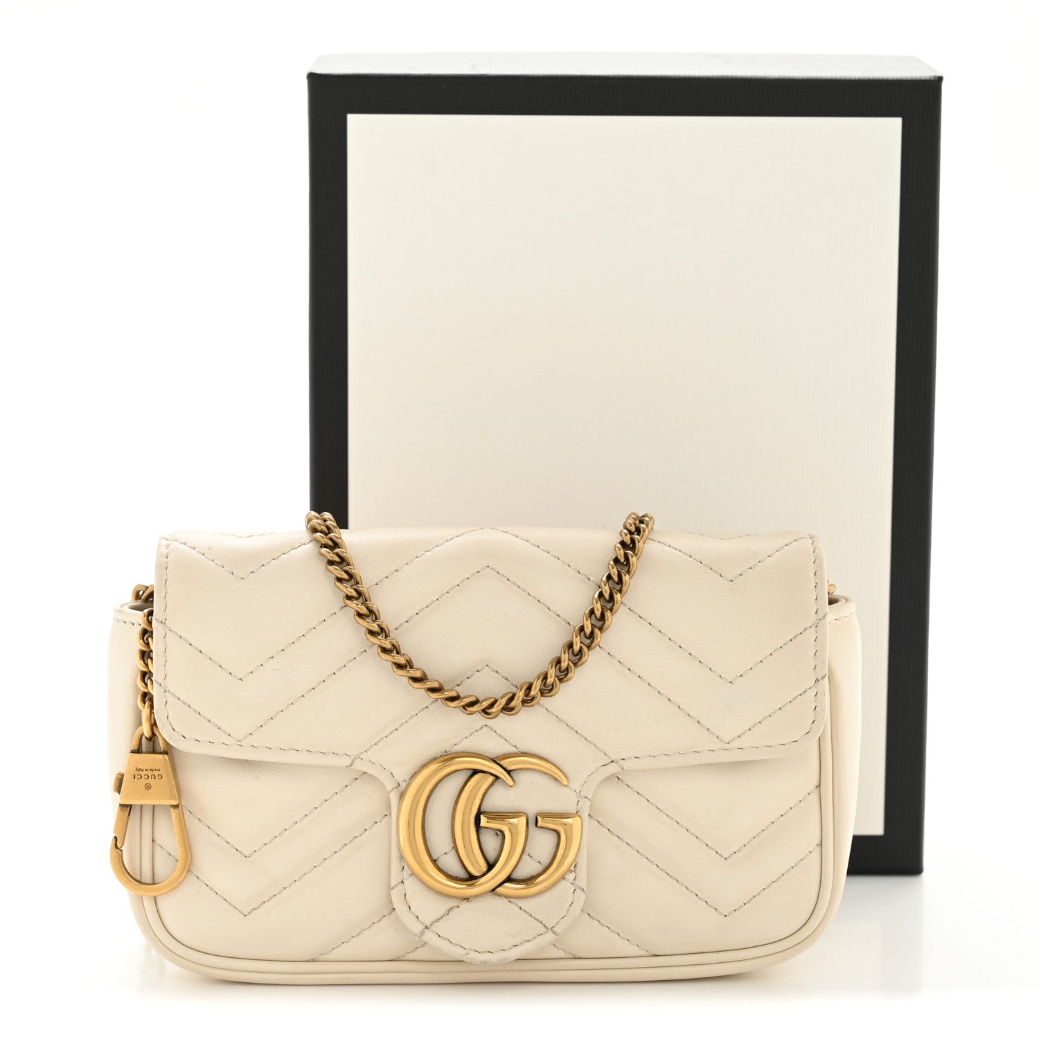 Gucci Calfskin Matelasse Super Mini GG Marmont Shoulder Bag White