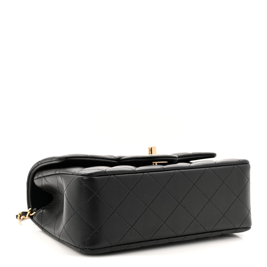 Chanel Lambskin Quilted Mini Top Handle Rectangular Flap Black