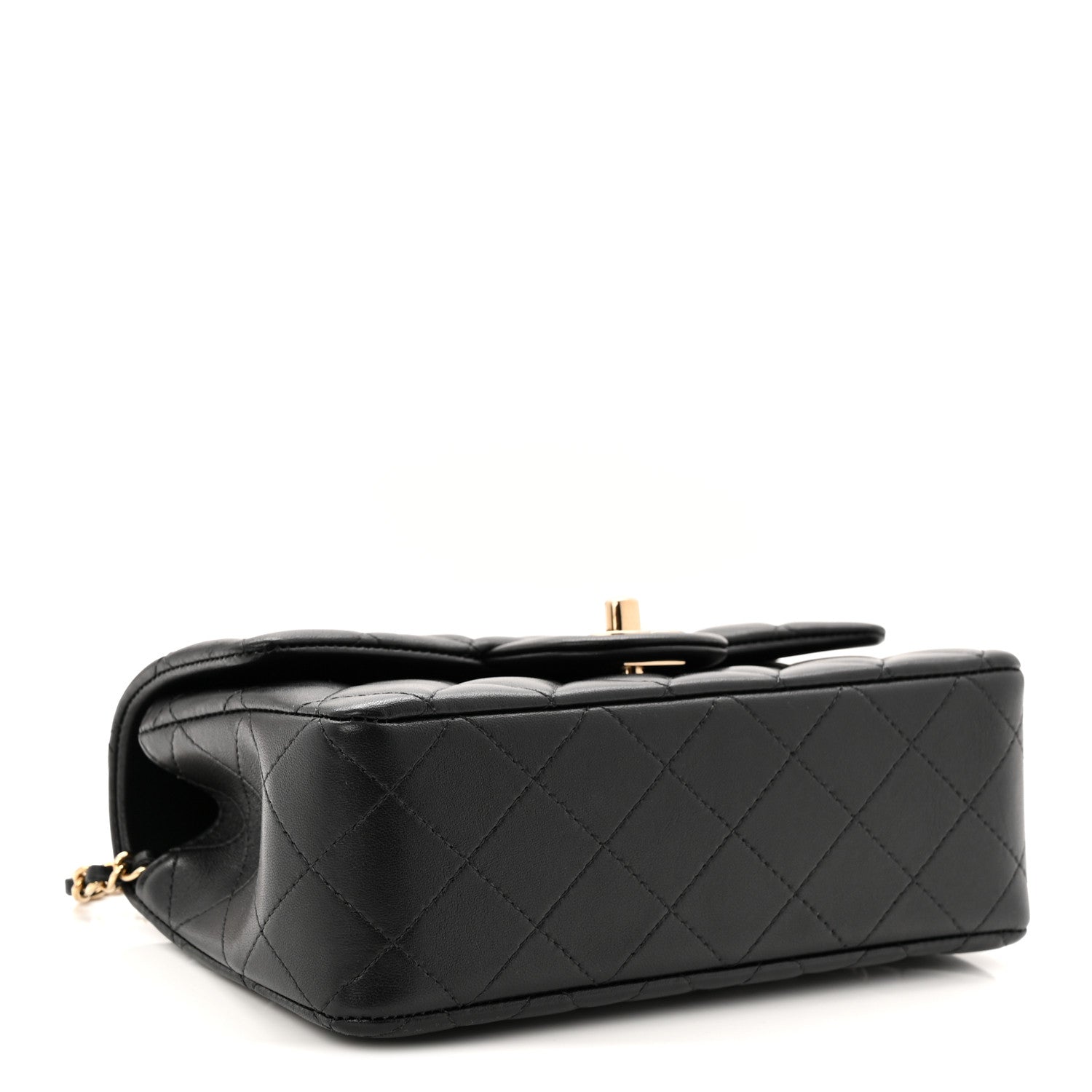 Chanel Lambskin Quilted Mini Top Handle Rectangular Flap Black