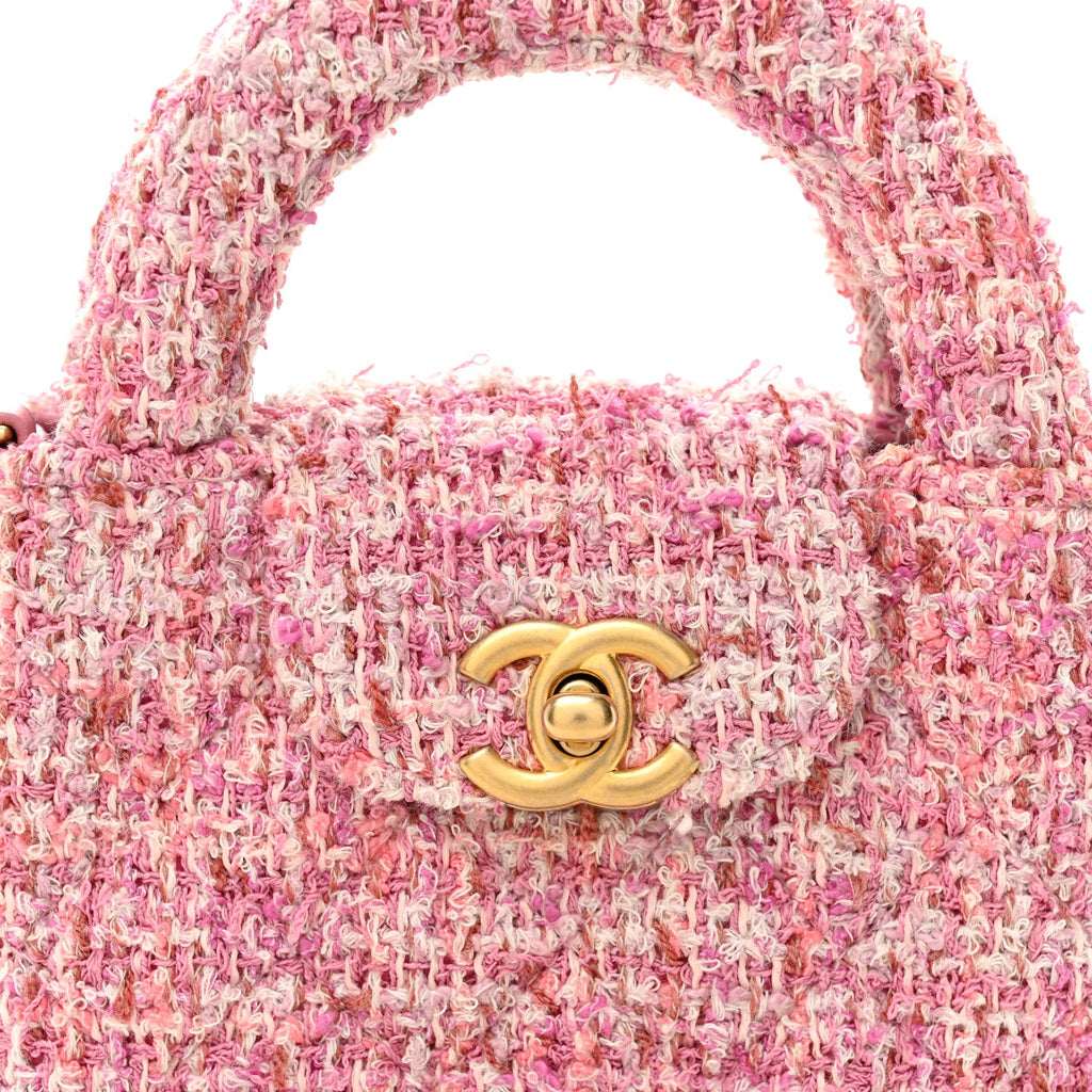 Chanel Tweed Quilted Mini Nano Kelly Shopper Pink