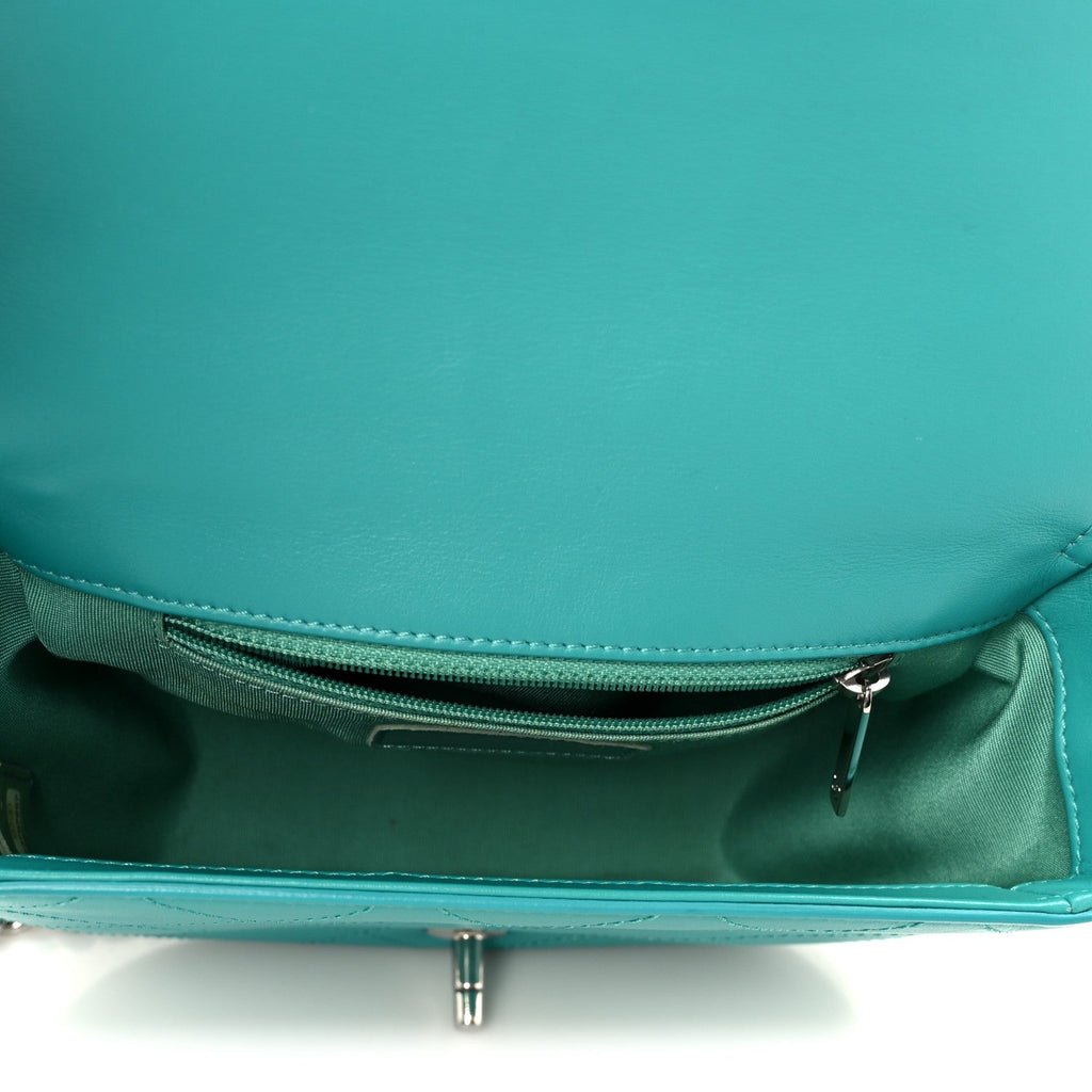 Chanel Calfskin Stitched Small Ring My Bag Flap Crossbody Turquoise