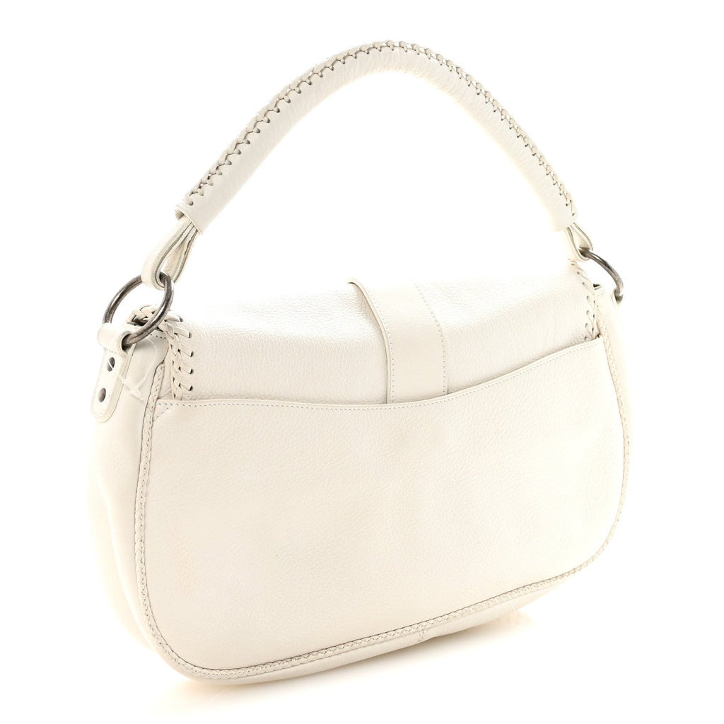 Christian Dior Calfskin Braided Gaucho Double Saddle Bag White