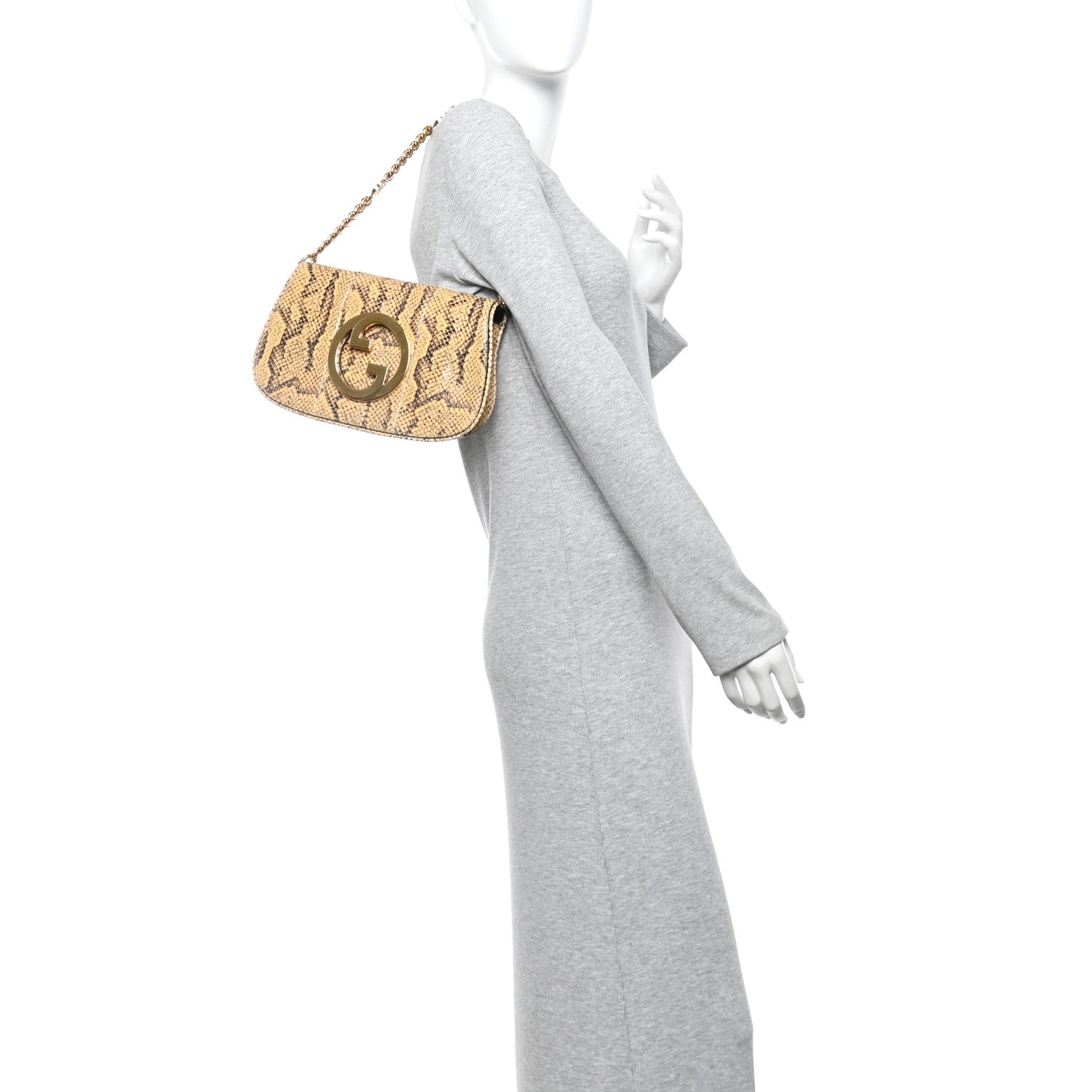 Gucci Roxy Snakeskin Blondie Chain Shoulder Flap Bag Roccia